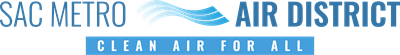 Blue Sac Metro Air District logo with a light blue wave of clean air. The words Clean Air for All appear below the logo.
