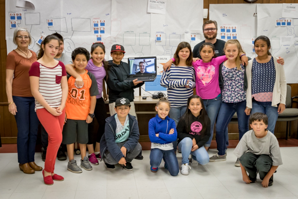 Open in full size Video game creators at Walnut Grove Library with Librarian Chris Durr