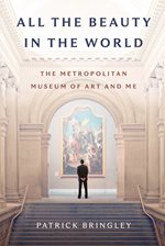 Book cover image of a man standing at the top of the staircase inside the Metropolitan Museum of Art in New York. The title in blue letters across the top reads, "All the Beauty in the World."