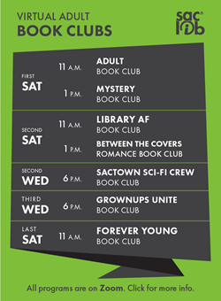 Virtual Adult Programming Schedule Graphic for Book Clubs